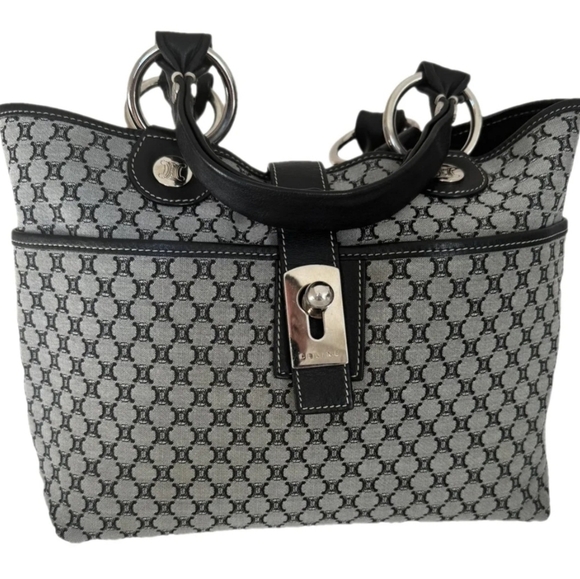 CELINE Blason Triomphe Pattern Handbag Totebag Black Vintage Old Celine - Picture 5 of 11